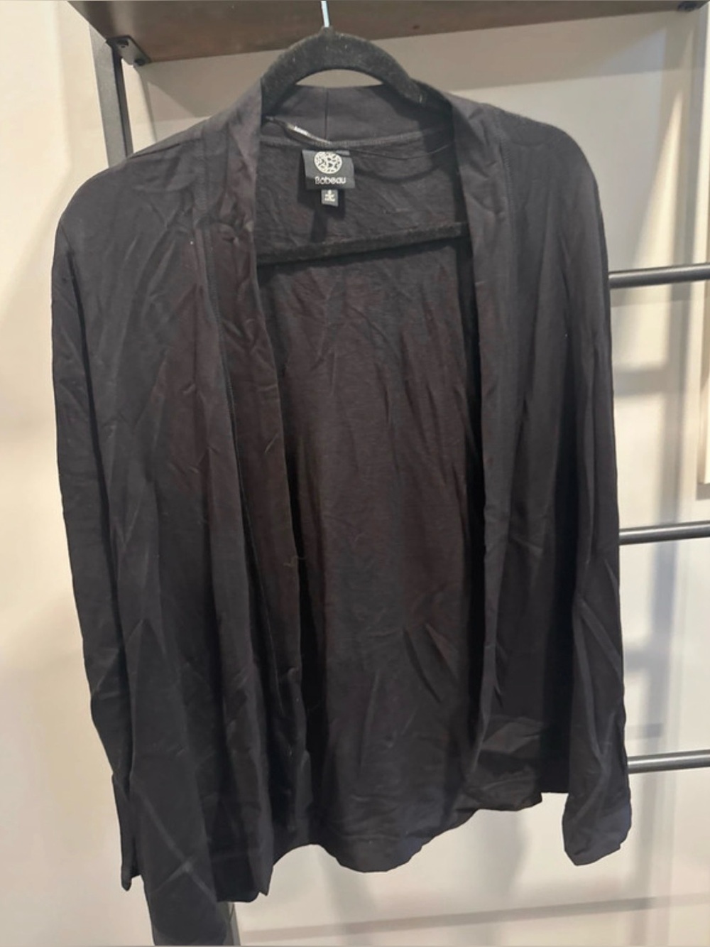 bobeau Black Open-Front Draped Cardigan